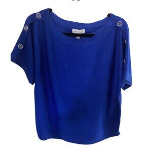 NWT Melissa Page Women's Button Detail Dolman Short-Sleeve Sweater Blue